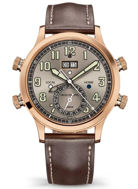 Patek Philippe Complications Calatrava Pilot Travel Time Alarm 5520 Rose Gold 5520RG-001 Replica Watch